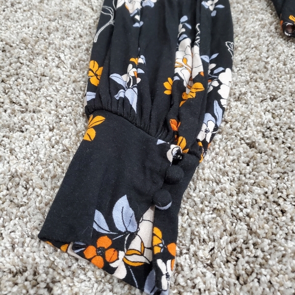 Free People Saturday Night Black Floral Print Long Sleeve Wrap Top in size small - Picture 4 of 7